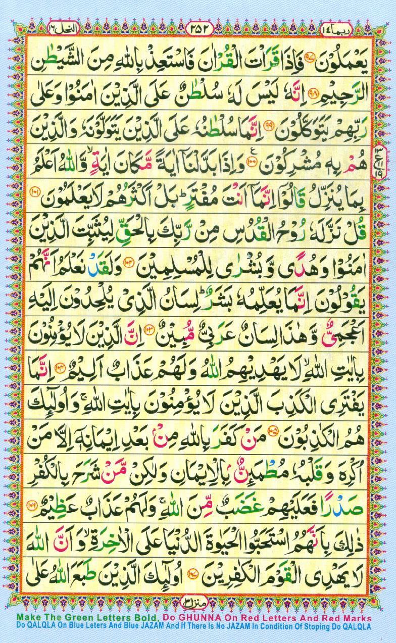 Read Al Quran Part / Chapter / Siparah 14 Page No 252