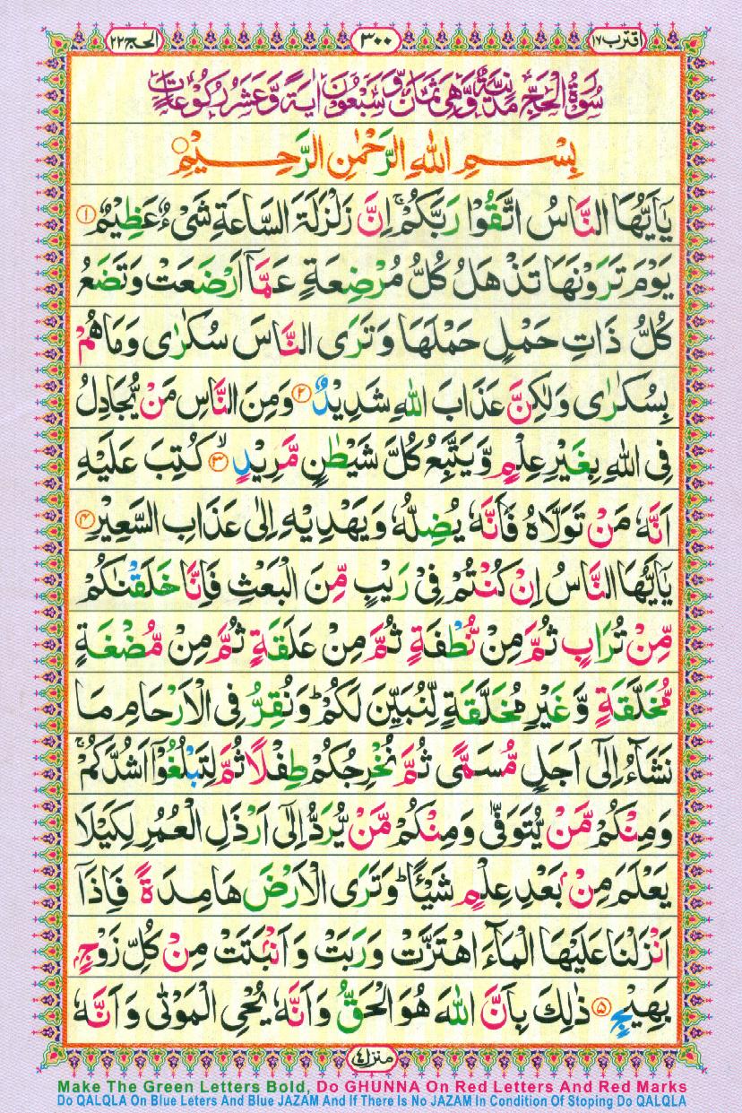 Read Al Quran Part / Chapter / Siparah 17 Page No 300