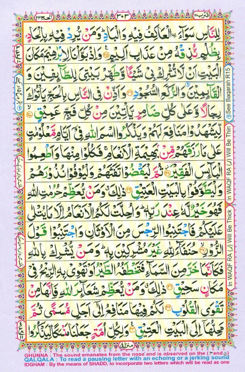 Read Al Quran Part / Chapter / Siparah 17 Page No 303