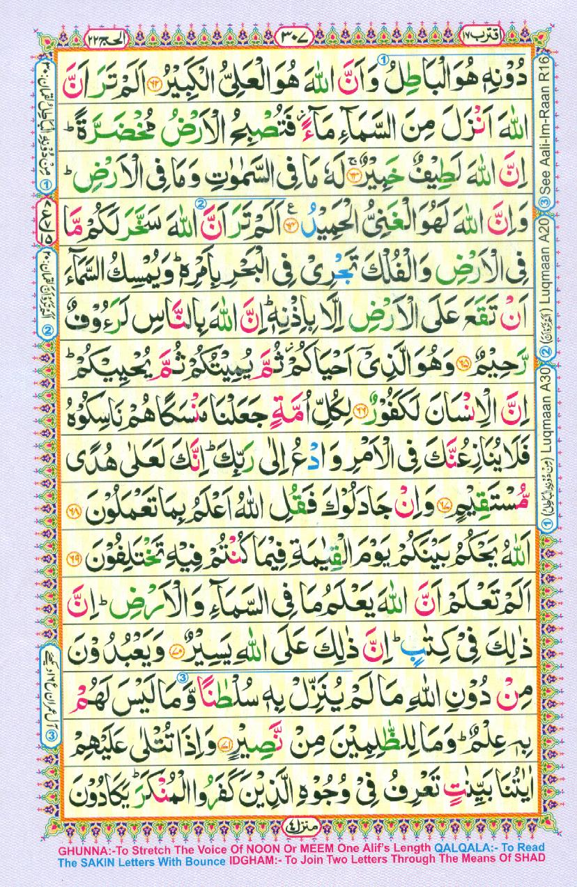Read Al Quran Part / Chapter / Siparah 17 Page No 307