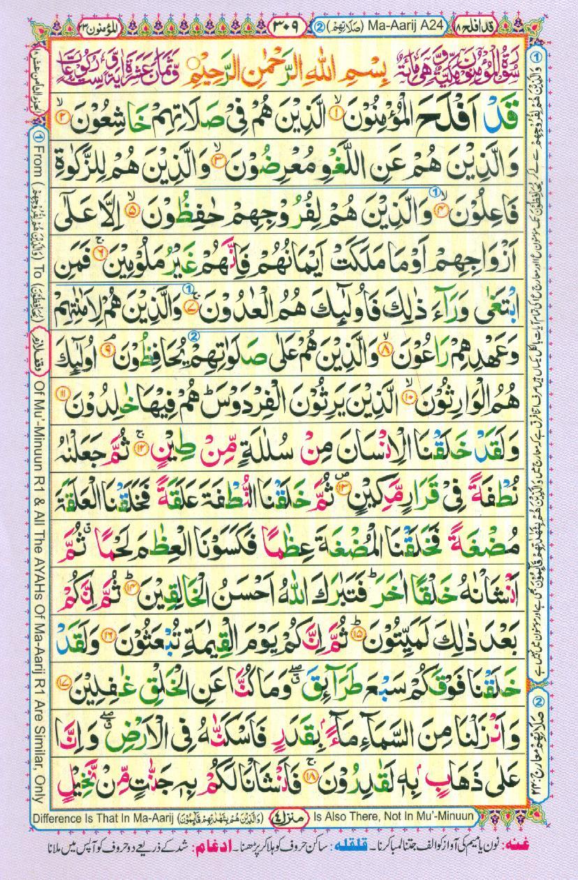 Read Al Quran Part / Chapter / Siparah 18 Page No 309