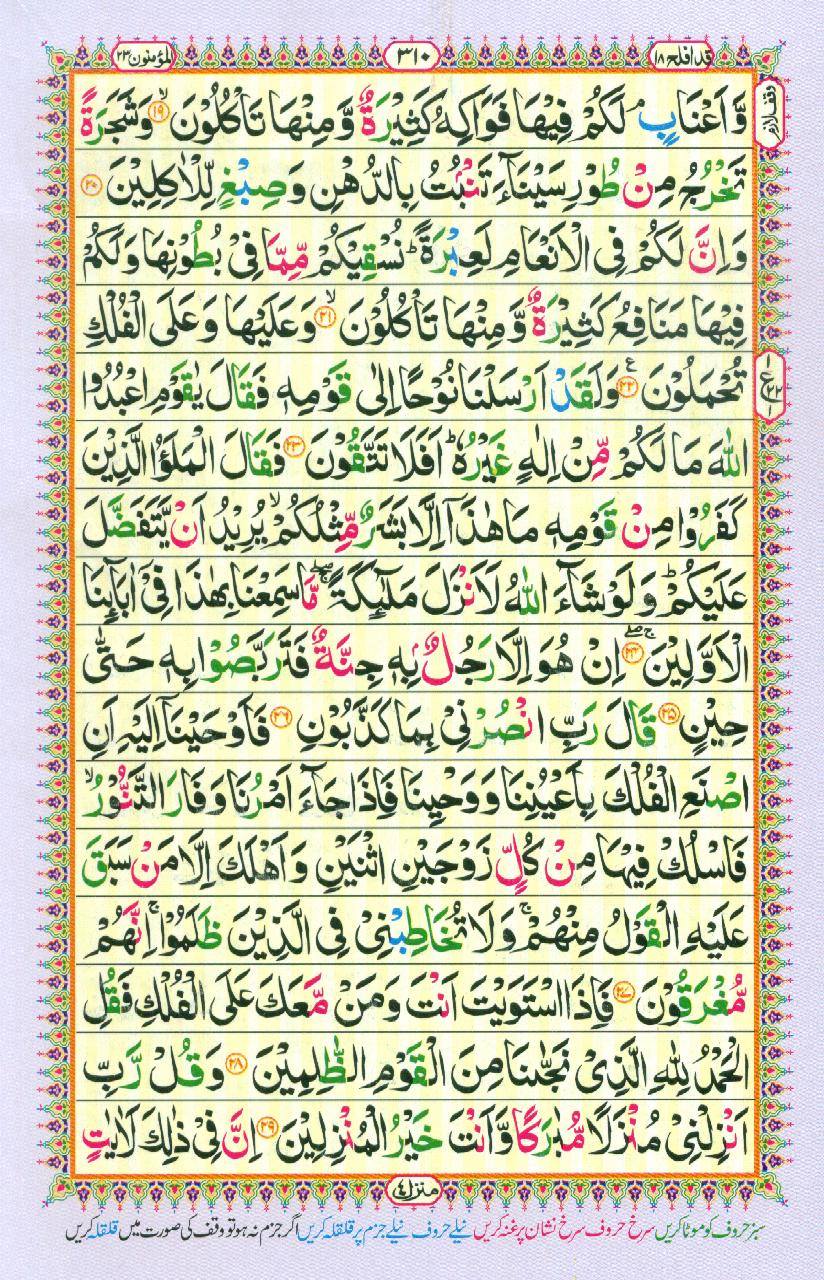 Read Al Quran Part / Chapter / Siparah 18 Page No 310