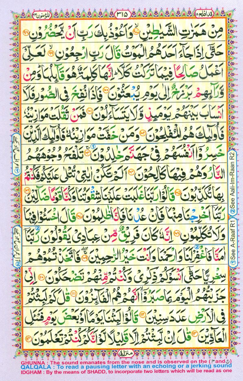 Read Al Quran Part / Chapter / Siparah 18 Page No 315