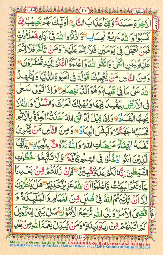 Read Al Quran Part / Chapter / Siparah 2 Page No 30