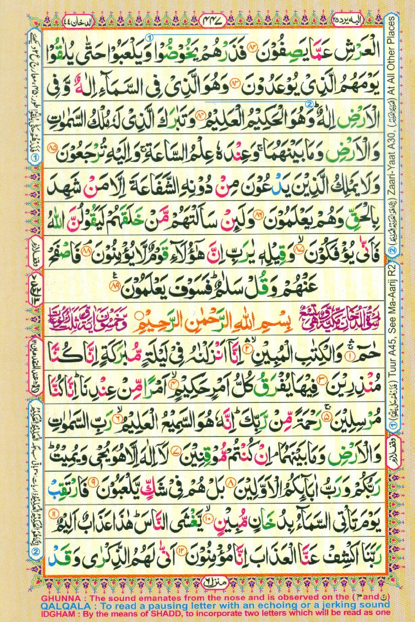 Read Al Quran Part / Chapter / Siparah 25 Page No 447