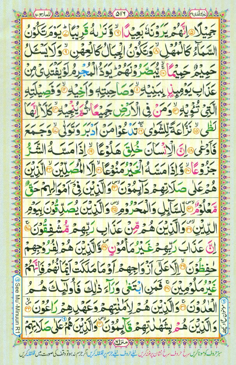 Read Al Quran Part / Chapter / Siparah 29 Page No 516