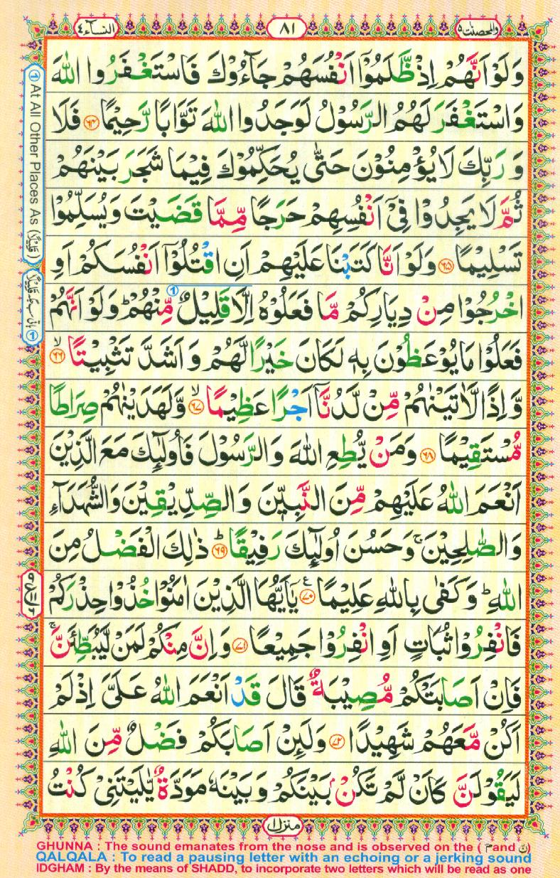 Read Al Quran Part / Chapter / Siparah 5 Page No 81