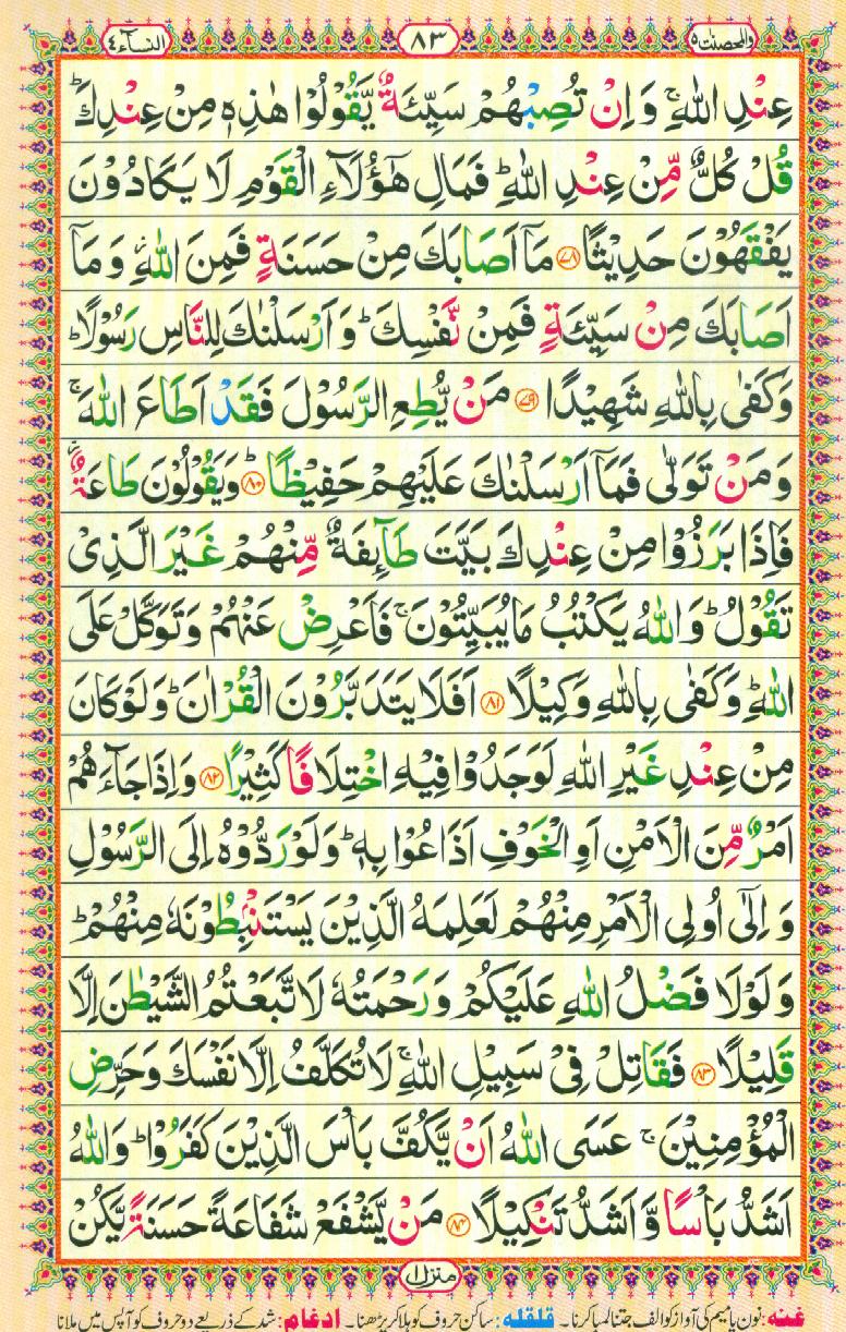 Read Al Quran Part / Chapter / Siparah 5 Page No 83