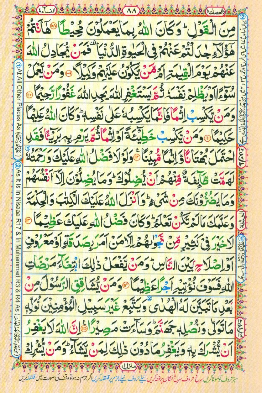 Read Al Quran Part / Chapter / Siparah 5 Page No 88