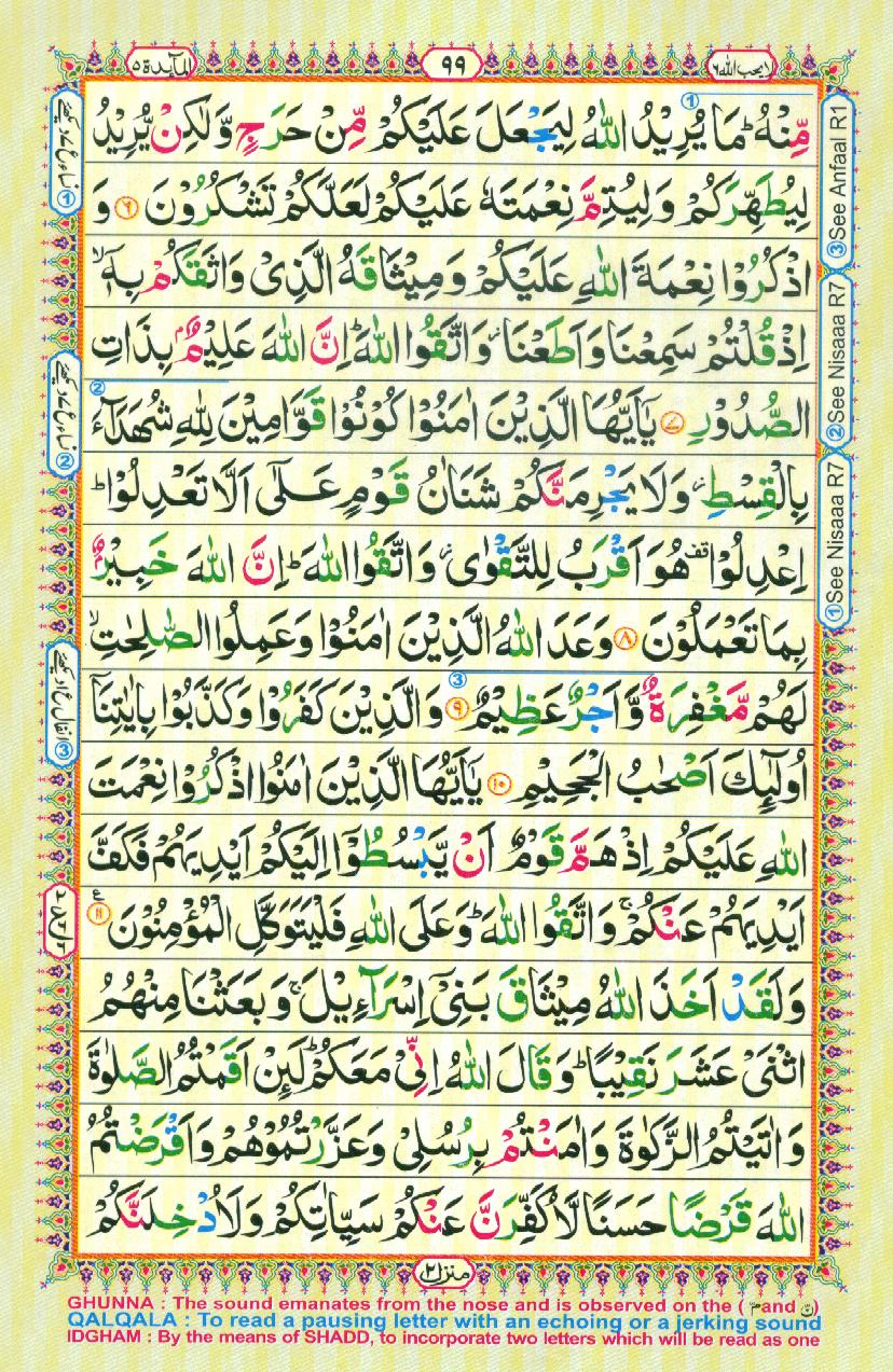 Read Al Quran Part / Chapter / Siparah 6 Page No 99