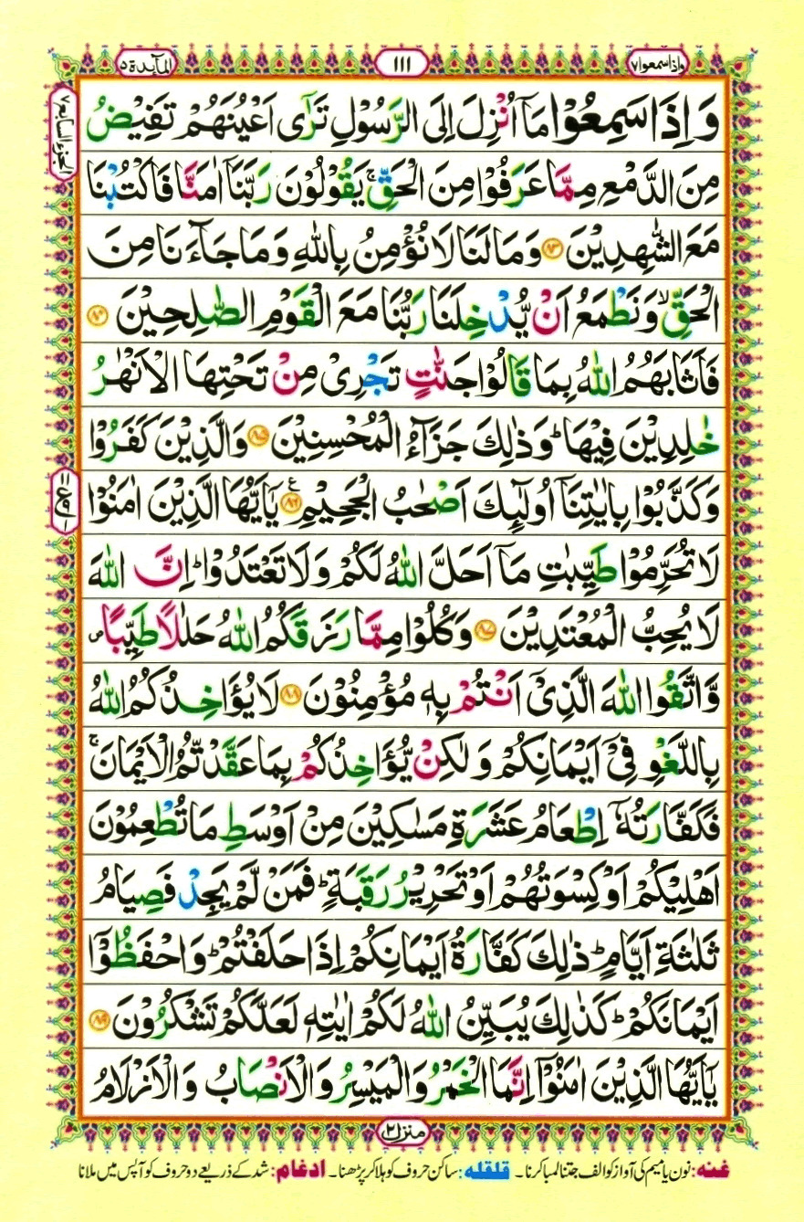 Read Al Quran Part / Chapter / Siparah 7 Page No 111