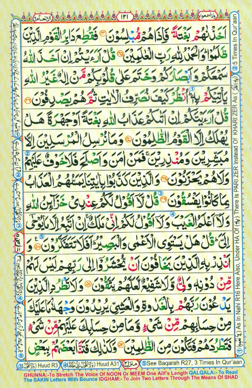 Read Al Quran Part / Chapter / Siparah 7 Page No 121