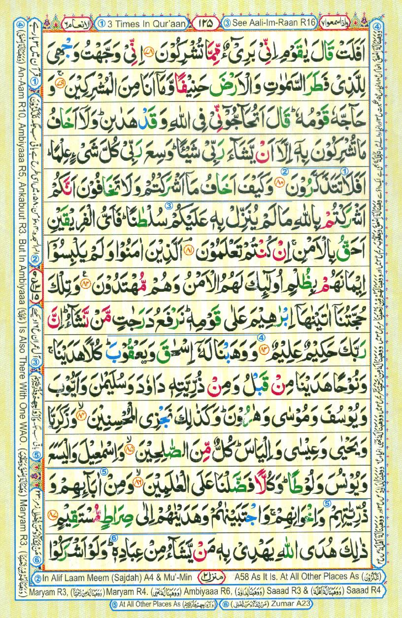 Read Al Quran Part / Chapter / Siparah 7 Page No 125