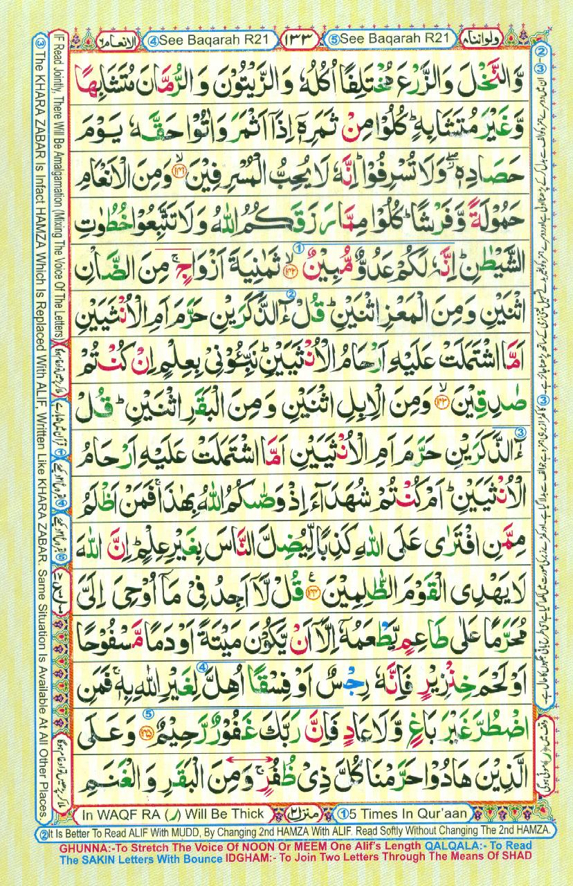 Read Al Quran Part / Chapter / Siparah 8 Page No 133