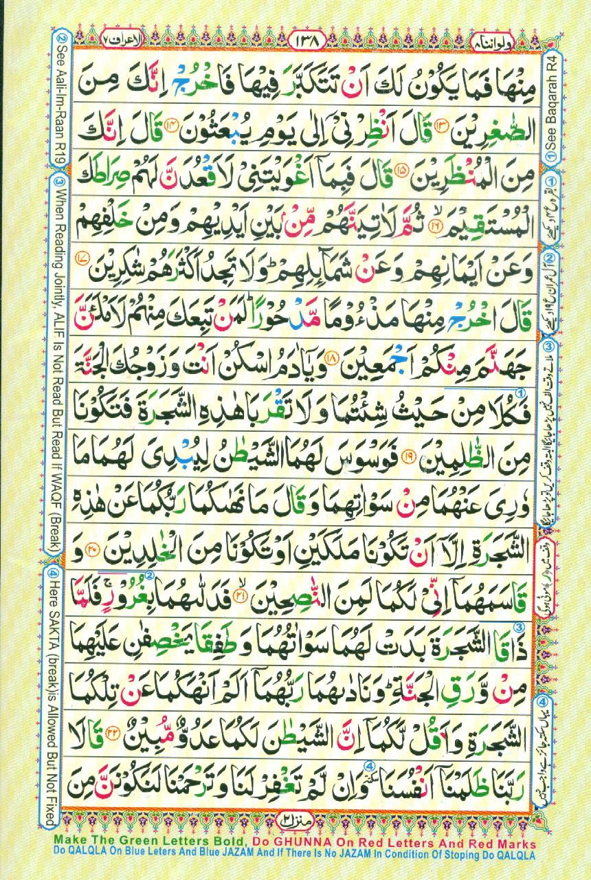 Read Al Quran Part / Chapter / Siparah 8 Page No 138