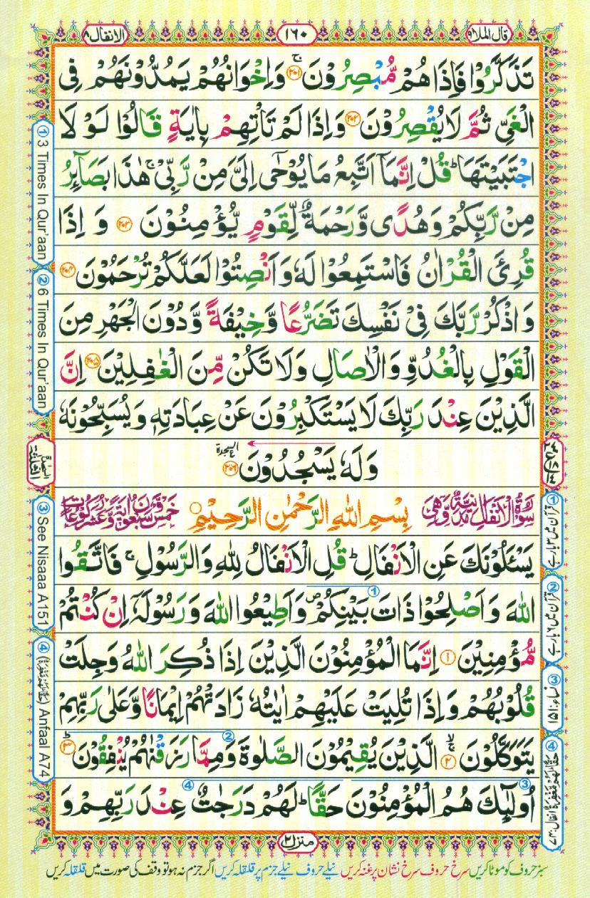 Read Al Quran Part / Chapter / Siparah 9 Page No 160